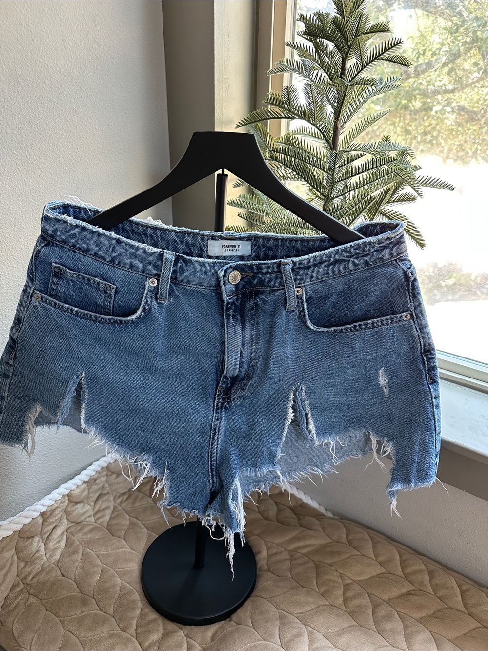 Forever 21 Light Blue Distressed High-Rise Denim Cutoff Shorts